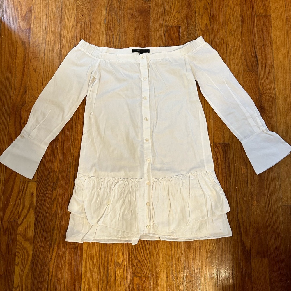 BCBGMaxazria off the shoulder white cotton dress